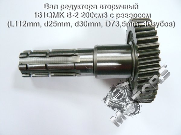 Вал редуктора вторичный 161QMK B-2 200см3 с реверсом (L112mm, d25mm, d30mm, D73,5mm, 40зубов)